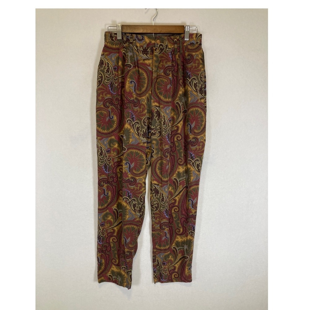 Boho Vintage Van Heusen for Her Women Medium Multi‎ Paisley Rayon Tapered Pants